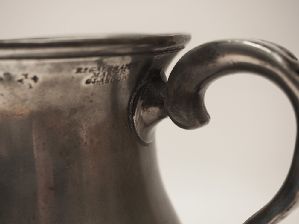 ANTIQUE SCOTTISH PEWTER 1 QUART SPOUTED MEASURE, R GALBRAITH, 1829-72. View X
