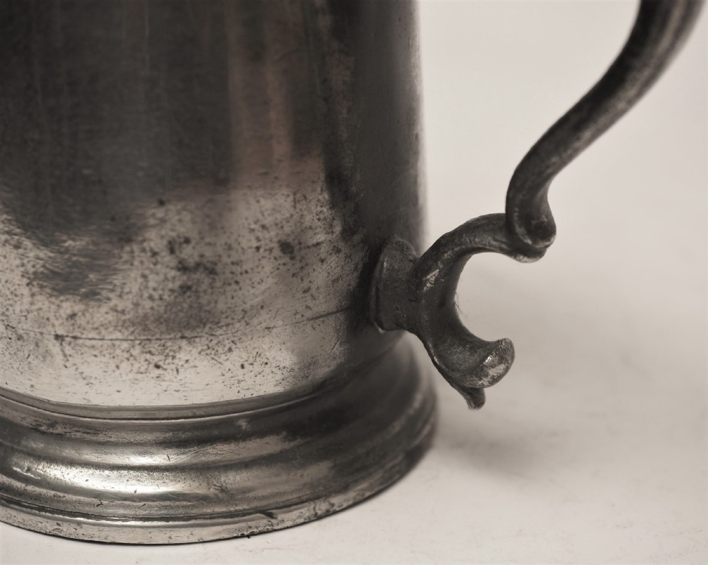 ANTIQUE ENGLISH PEWTER 1 PINT TAVERN MUG BY M ALDERSON, 1821-1832. View X