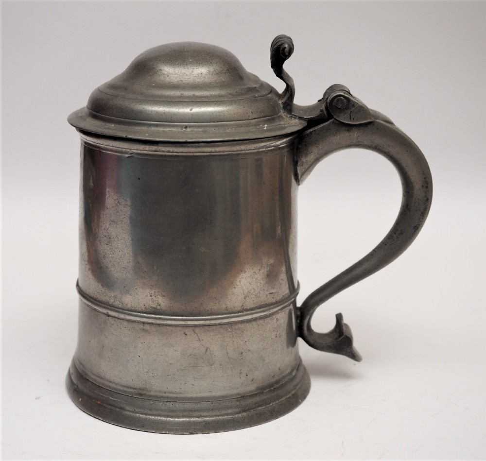 ANTIQUE ENGLISH PEWTER TANKARD BY RICHARD GOING II, BRISTOL 1715 - 1764.