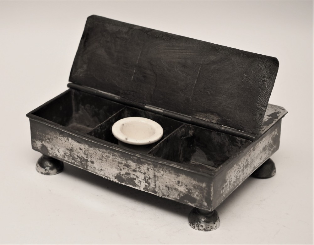 ANTIQUE ENGLISH PEWTER TREASURY INKSTAND, CIRCA 1740. View IV