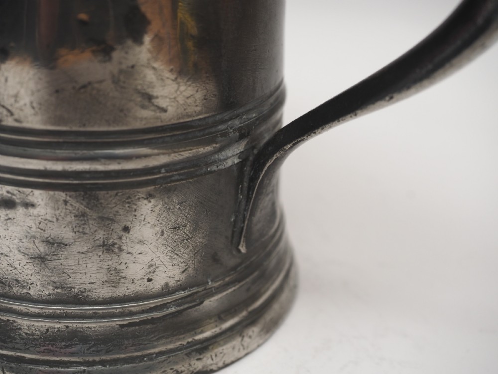 ANTIQUE ENGLISH PEWTER 1 QUART SPOUTED MEASURE, W R LOFTUS, 1856 - 1887. View V