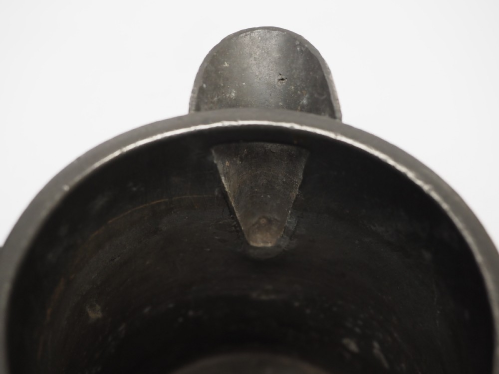ANTIQUE ENGLISH PEWTER 1 QUART SPOUTED MEASURE, W R LOFTUS, 1856 - 1887. View VIII