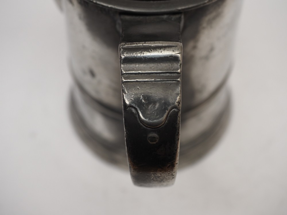 ANTIQUE ENGLISH PEWTER 1 QUART SPOUTED MEASURE, W R LOFTUS, 1856 - 1887. View IX