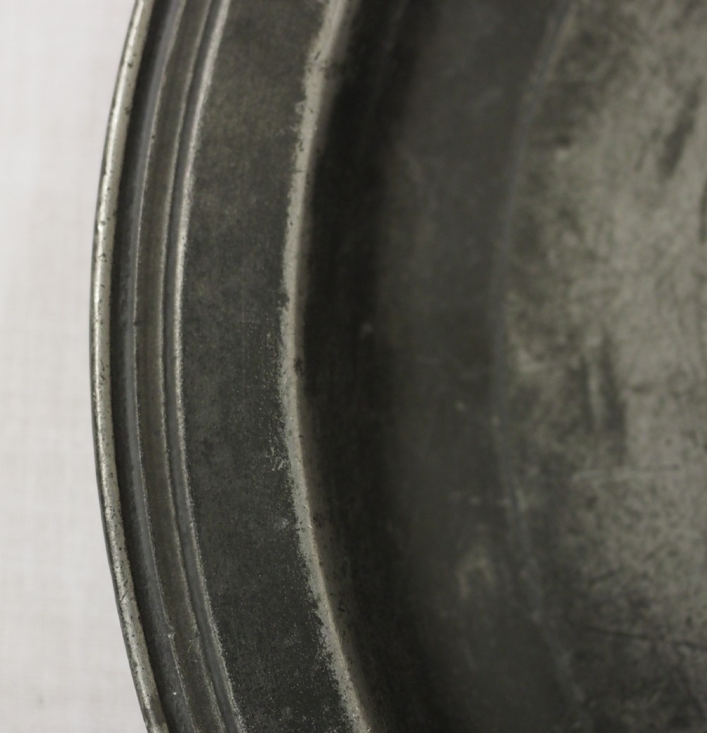 ENGLISH PEWTER 17th CENTURY NARROW RIM 8in PLATE, VERY WELL MARKED, CIRCA 1680. View IV