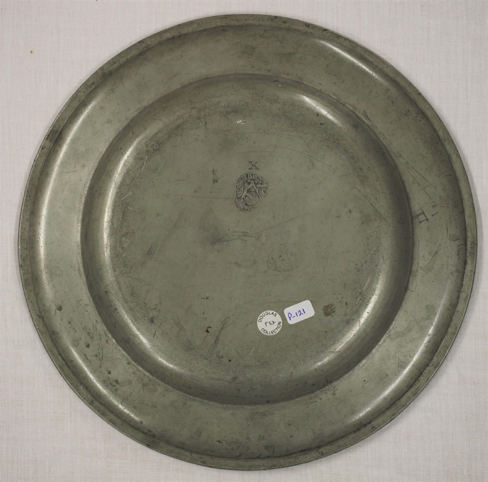 GEORGE II PEWTER PLATE WITH GADROONED EDGE BY JOHN CARPENTER, LONDON CIRCA 1740. View II