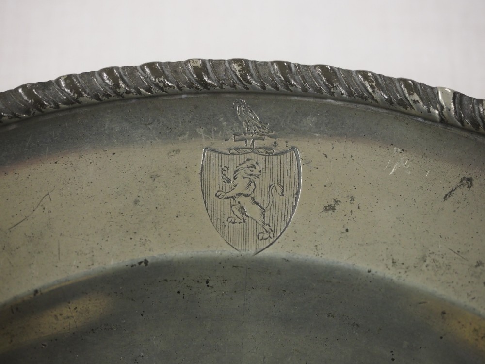 GEORGE II PEWTER PLATE WITH GADROONED EDGE BY JOHN CARPENTER, LONDON CIRCA 1740. View III