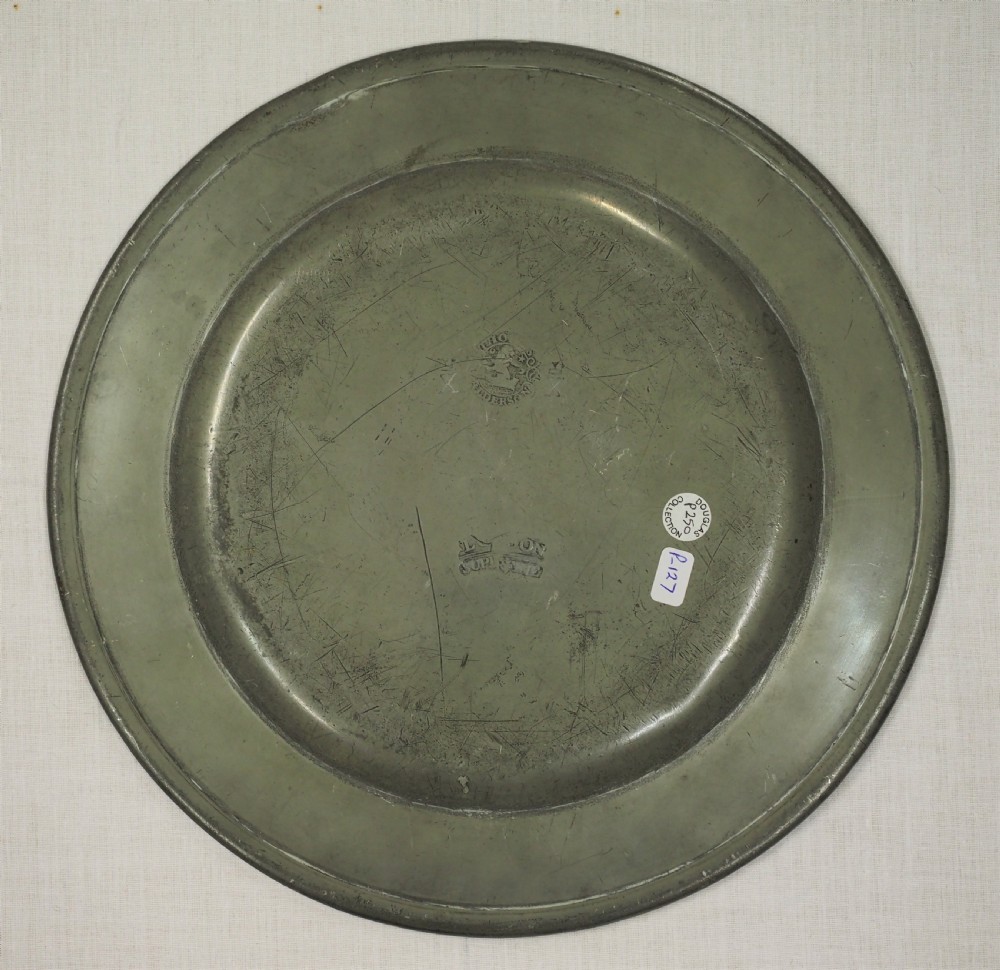GEORGE IV PEWTER PLAIN RIM PLATE WITH ROYAL CONNECTION, BY ALDERSON CIRCA 1820. View II