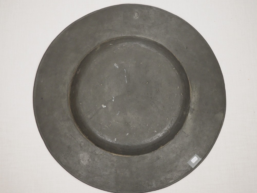 CHARLES II PEWTER 18.25in BROAD RIM CHARGER, BY THOMAS DICKINSON CIRCA 1670. View VI