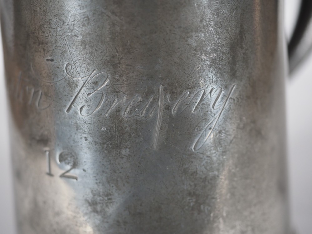 ANTIQUE ENGLISH PEWTER 1 QUART MEASURE, THOMAS & TOWNSEND COMPTON, 1802-1814. 'GILCOMSTON BREWERY', ABERDEEN. View IX