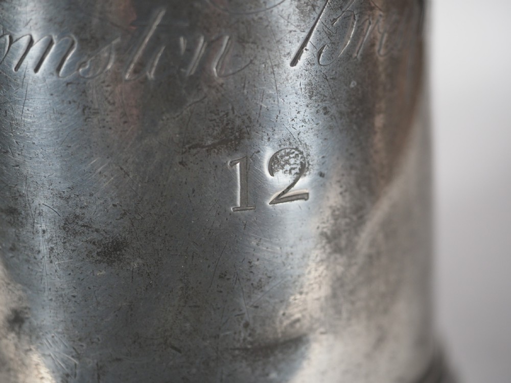 ANTIQUE ENGLISH PEWTER 1 QUART MEASURE, THOMAS & TOWNSEND COMPTON, 1802-1814. 'GILCOMSTON BREWERY', ABERDEEN. View X