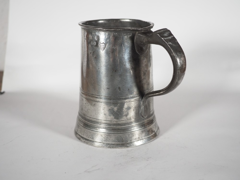 ANTIQUE ENGLISH PEWTER 1 QUART MEASURE, HENRY FOTHERGILL 1819-45, CORNWALL VERIFICATION.