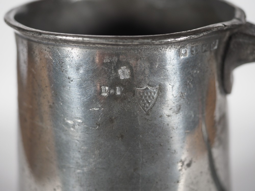 ANTIQUE ENGLISH PEWTER 1 QUART MEASURE, HENRY FOTHERGILL 1819-45, CORNWALL VERIFICATION. View V