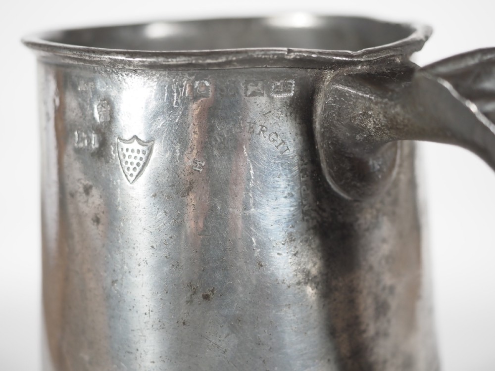 ANTIQUE ENGLISH PEWTER 1 QUART MEASURE, HENRY FOTHERGILL 1819-45, CORNWALL VERIFICATION. View VIII