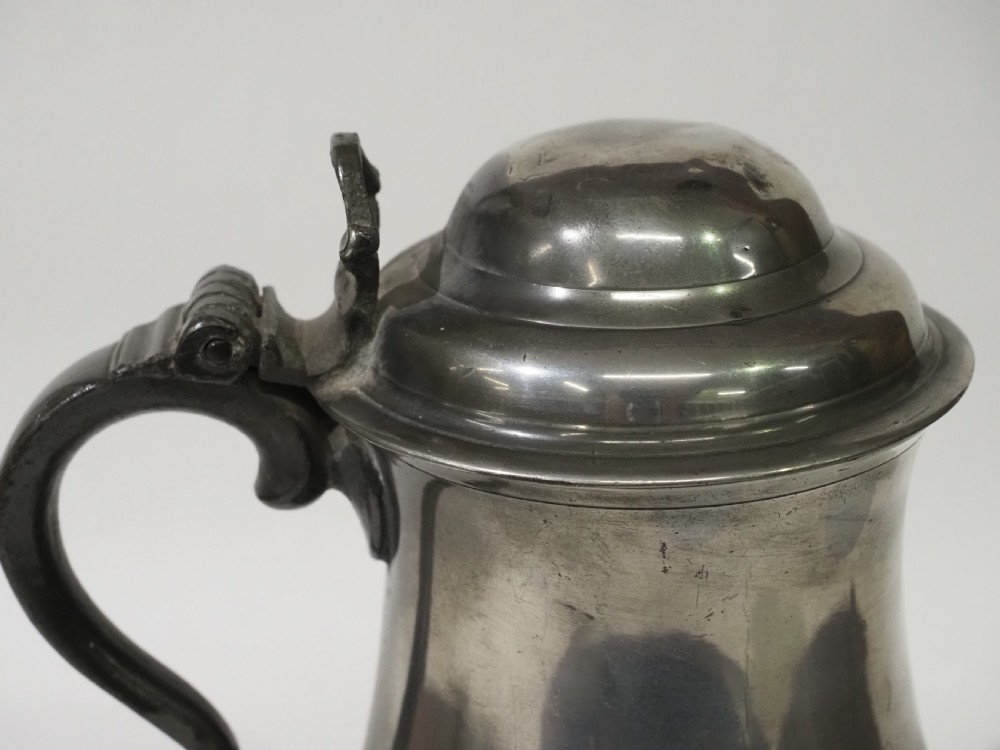 ANTIQUE ENGLISH PEWTER 1 QUART DOME LID TANKARD BY ROBERT BUSH, BRISTOL 1755 - 1800. View III