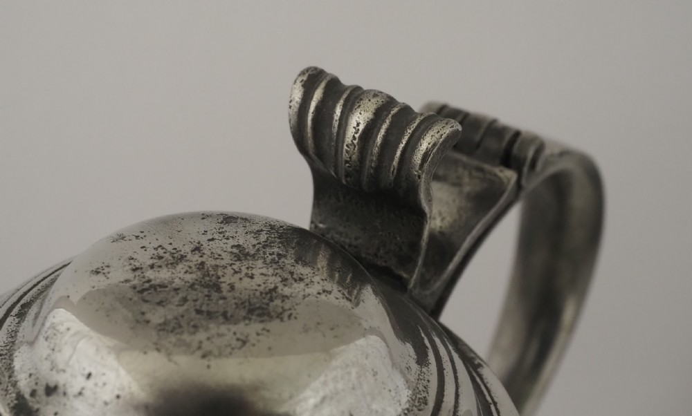 ANTIQUE IRISH PEWTER CHURCH FLAGON BY JOHN HEANEY OF DUBLIN, 1763 - 1807. View IV