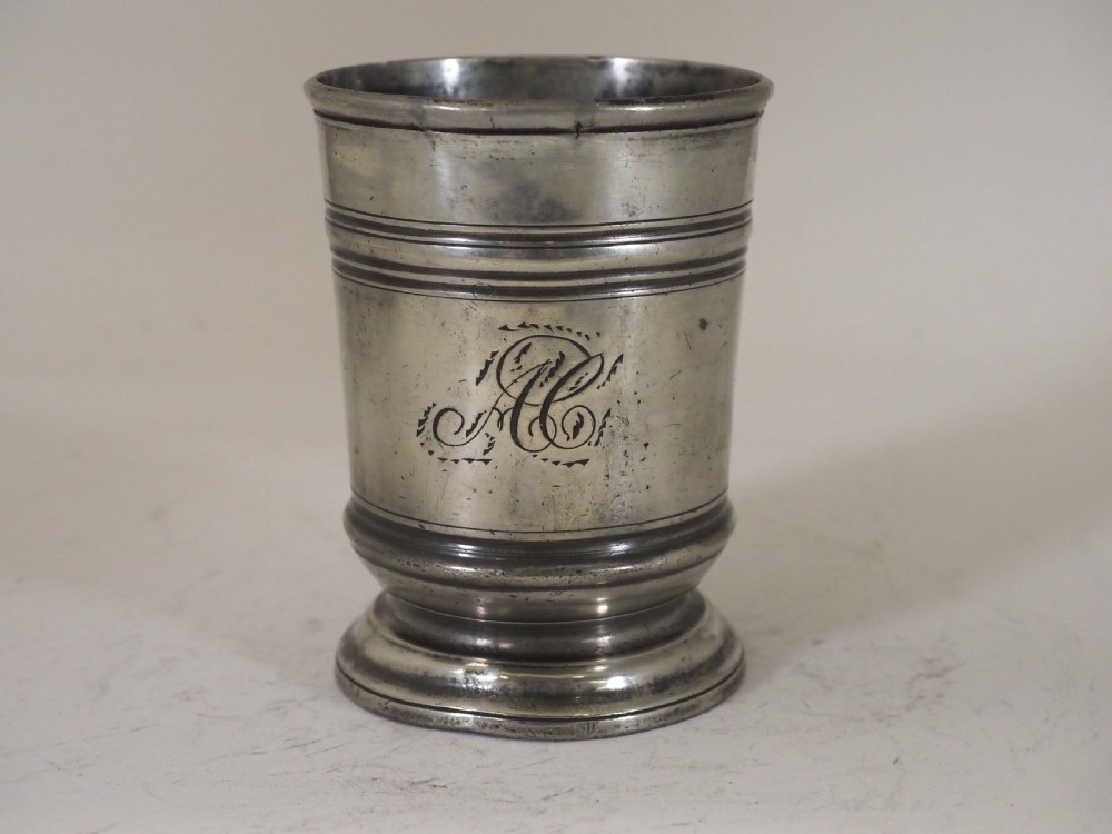 ANTIQUE ENGLISH PEWTER 1/2 PINT BEAKER BY ROBERT GRIMES & SONS OF LONDON, 1817 - 1838.
