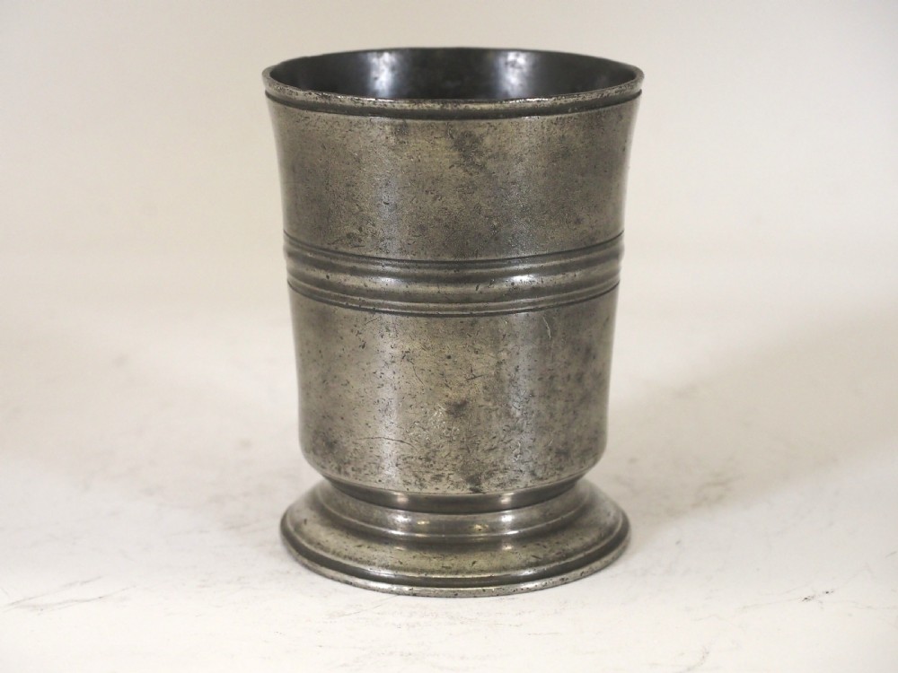 ANTIQUE ENGLISH PEWTER 1/2 PINT BEAKER BY M ALDERSON & CO OF LONDON, CIRCA 1820. View II