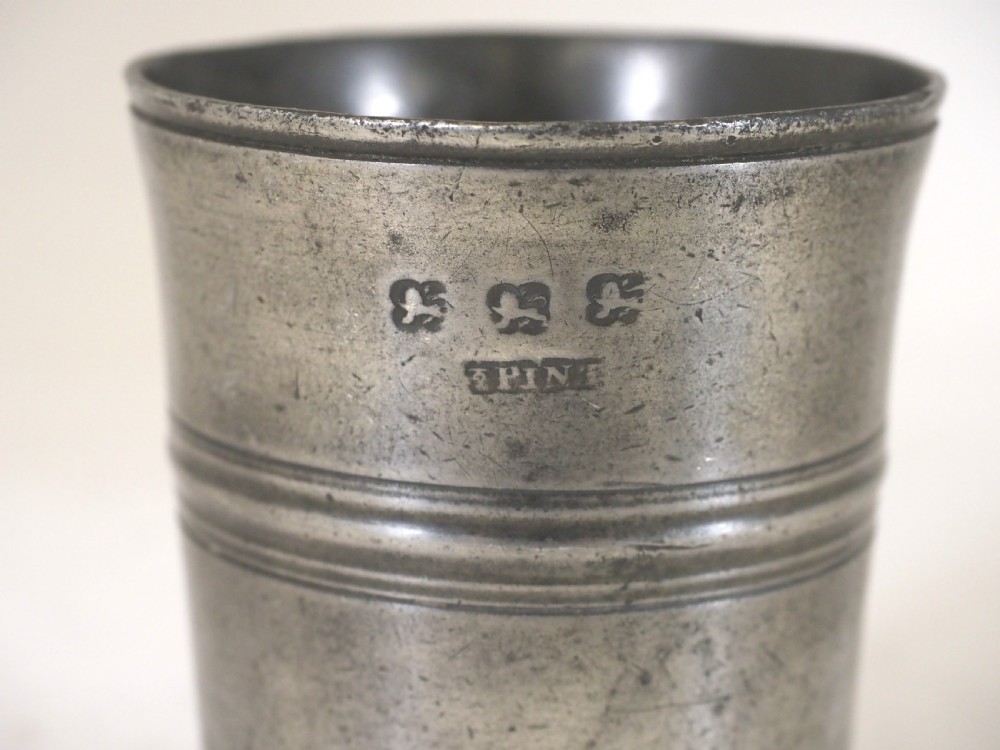 ANTIQUE ENGLISH PEWTER 1/2 PINT BEAKER BY M ALDERSON & CO OF LONDON, CIRCA 1820. View III
