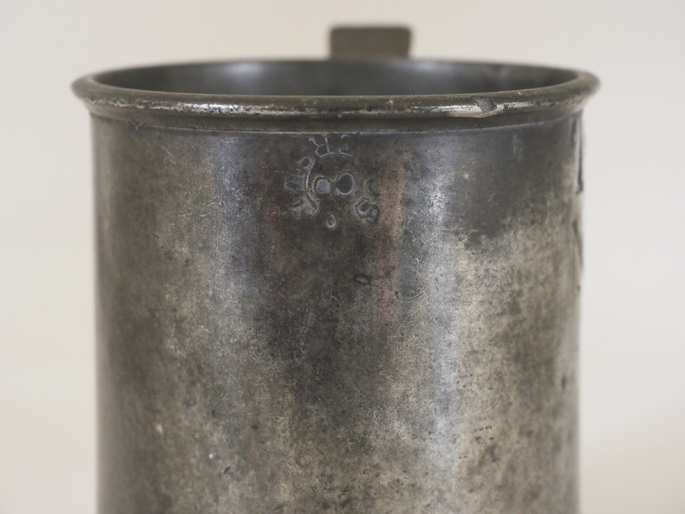 ANTIQUE ENGLISH PEWTER 1 PINT MEASURE BY M FOTHERGILL & SONS OF BRISTOL, CIRCA 1820. View VII