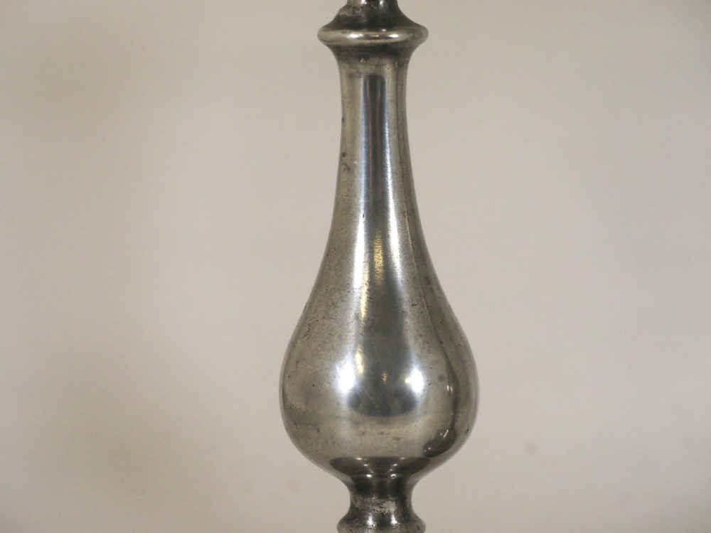 ANTIQUE ENGLISH PEWTER CANDLESTANDS, GEORGIAN TEARDROP DESIGN, CIRCA 1820. View III