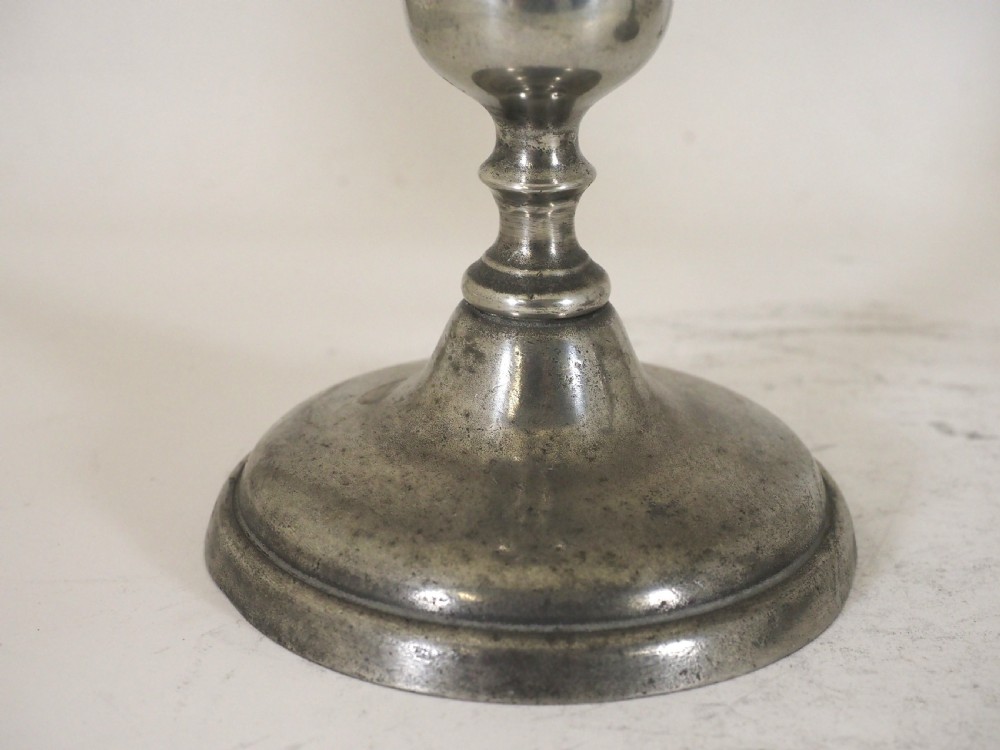 ANTIQUE ENGLISH PEWTER CANDLESTANDS, GEORGIAN TEARDROP DESIGN, CIRCA 1820. View IV
