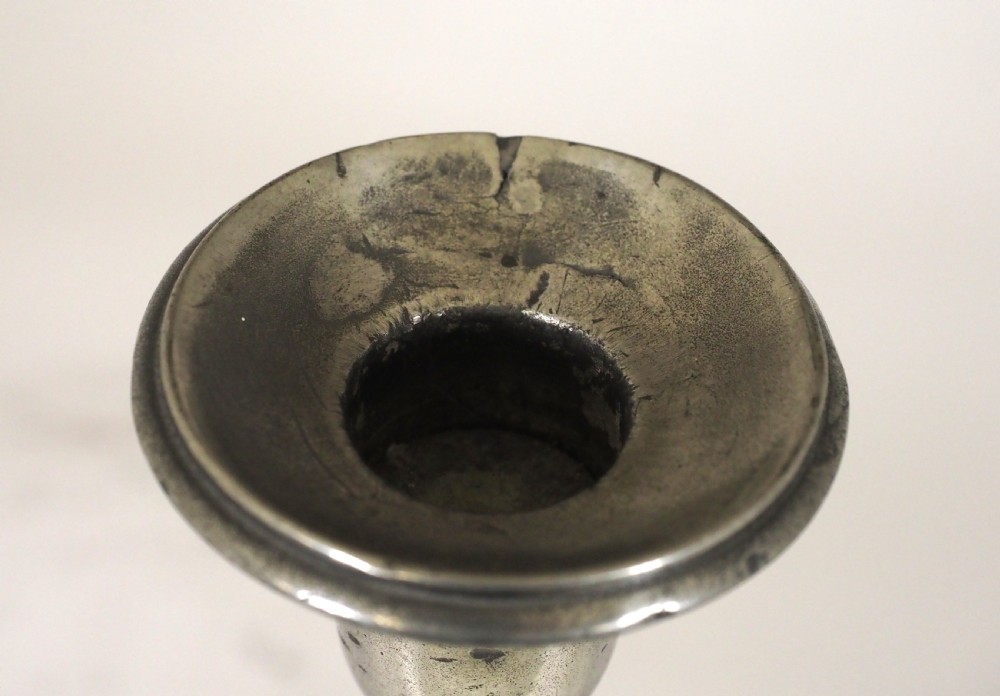 ANTIQUE ENGLISH PEWTER CANDLESTANDS, GEORGIAN TEARDROP DESIGN, CIRCA 1820. View VII