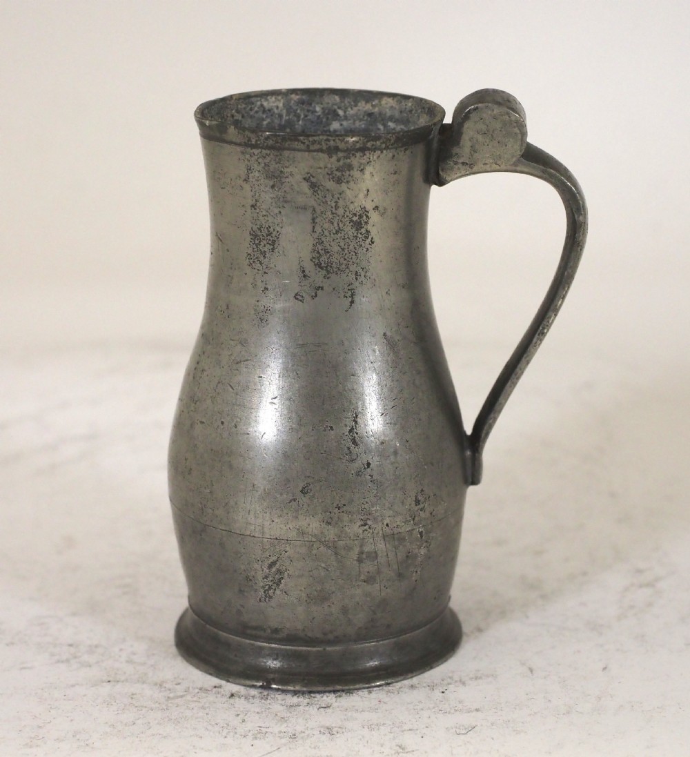 ANTIQUE JERSEY PEWTER LIDLESS MEASURE OF 'NOGGIN' CAPACITY, CIRCA 1800