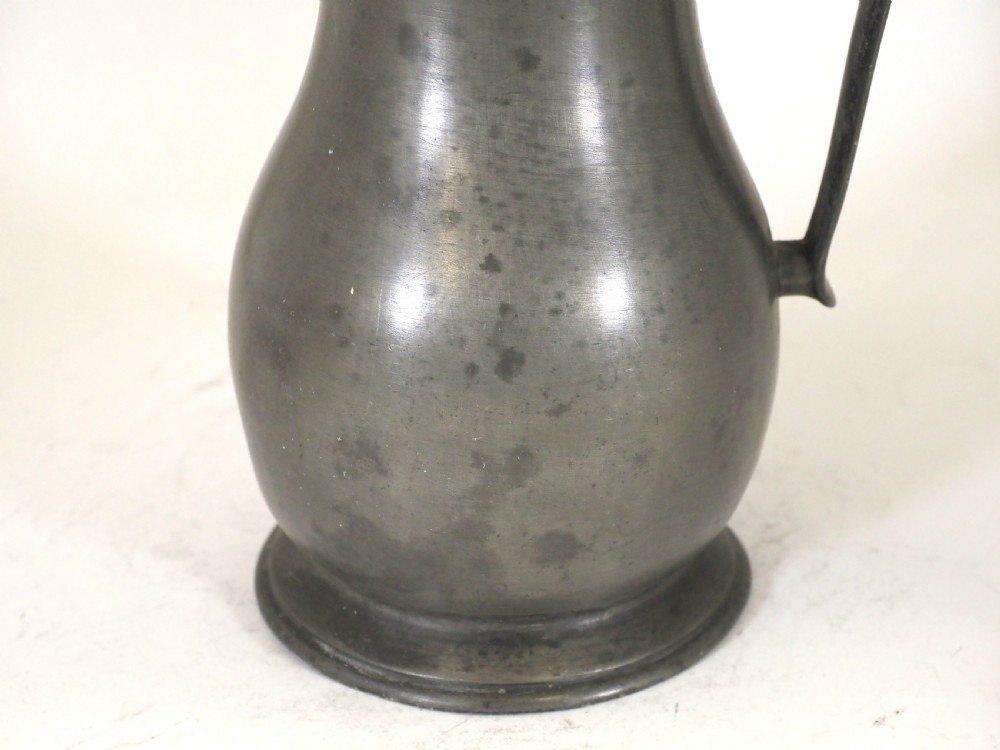 ANTIQUE GUERNSEY PEWTER 1/2 POT LIDDED FLAGON BY NICOLAS Le CHEMINANT, CIRCA 1800. View III
