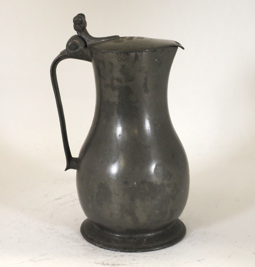 ANTIQUE GUERNSEY PEWTER 1/2 POT LIDDED FLAGON BY NICOLAS Le CHEMINANT, CIRCA 1800. View VI