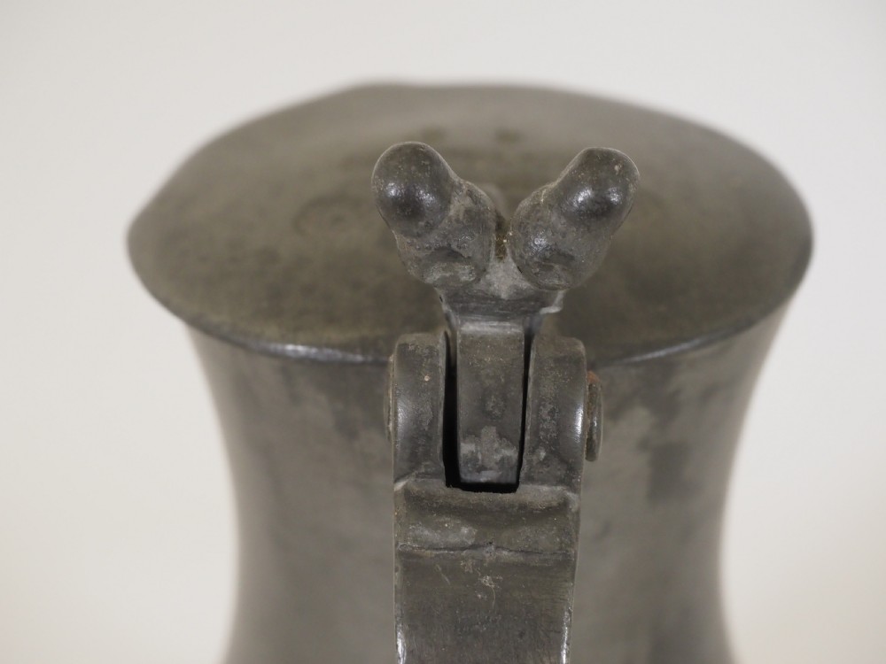 ANTIQUE GUERNSEY PEWTER 1/2 POT LIDDED FLAGON BY NICOLAS Le CHEMINANT, CIRCA 1800. View VII