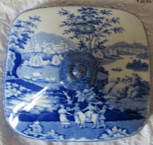 ANTIQUE ENGLISH GEORGIAN BLUE AND WHITE TRANSFER EUROPA PATTERN POTTERY VEGETABLE TUREEN AND COVER JOHN AND RICHARD RILEY - ADDITIONAL PHOTO 4