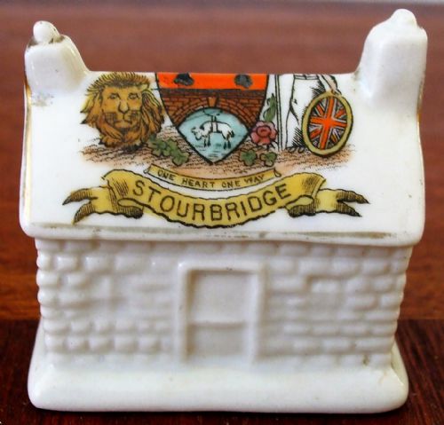 Carlton China ~ Antique English Edwardian Crested Ware Cottage ~ Stourbridge