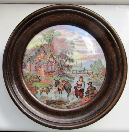 Antique English Victorian Pratt-ware Pot-lid ~  "Fording the Stream" ~ Ball No. 335