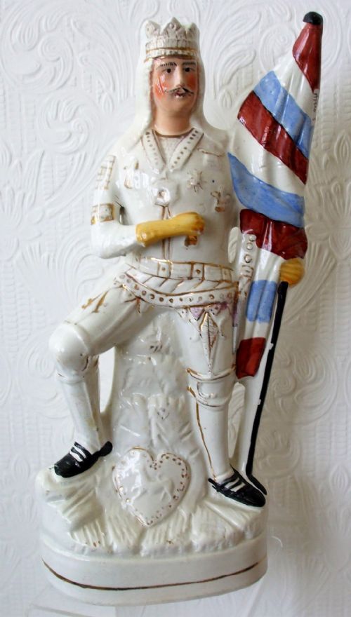 Antique English Victorian Staffordshire Pottery Theatrical Portrait Figure ~ "George Rignold as Henry V" ~ P E190 ~ H 4143