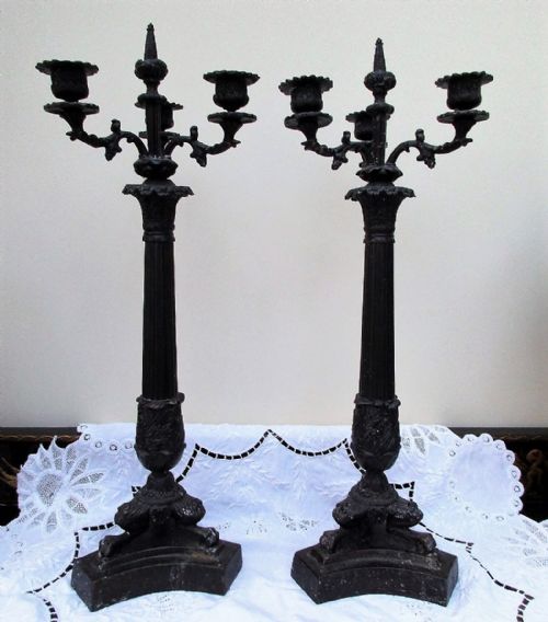 Pair of Antique French Second Empire "Faux Bronze" Candelabra