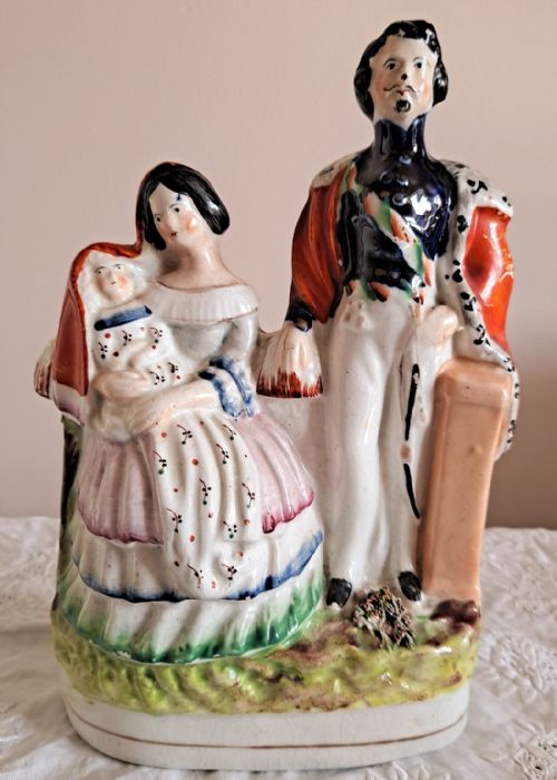 Antique English Victorian Staffordshire Pottery Royal Portrait Figure Group ~ "Napoleon III, Empress Eugenie and the Prince Imperial" ~ P C81 ~ H 747