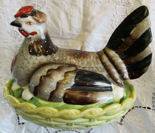 Antique English Victorian Staffordshire Pottery "Hen on Nest" Tureen ~ H 2828