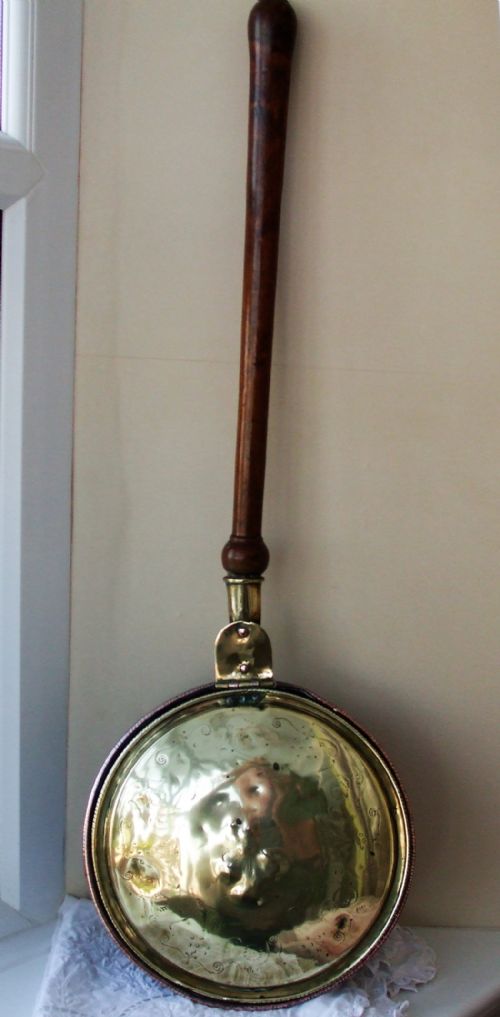 Antique English Georgian Brass and Copper Warming Pan