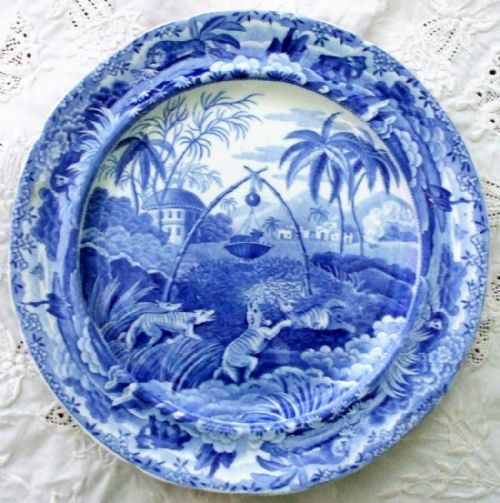Georgian Blue & White "Common Wolf Trap" Dessert Plate ~ Spode