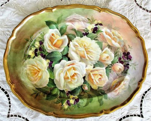 English Porcelain Cabinet Dish ~ "White Roses" ~ Reginald Johnson