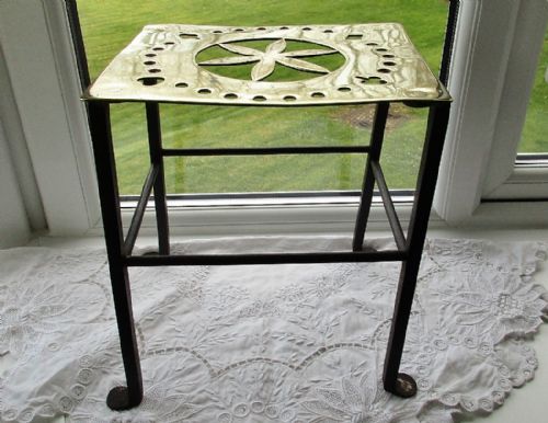 Antique English Victorian Brass Trivet / Kettle Stand