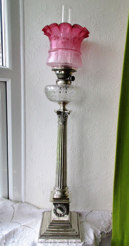 Antique English Victorian Hinks Silver Plated Banqueting Oil Lamp