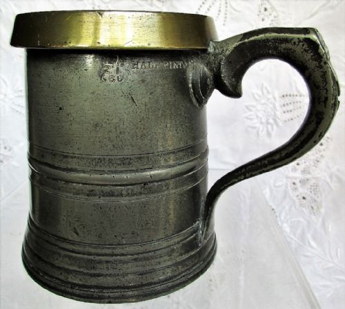 Antique English Victorian Pewter Half Pint Grain Measure