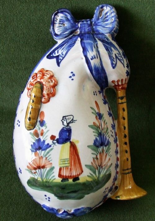 Antique HB Quimper French Faience "Biniou" Wall Pocket