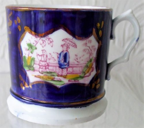 Antique Victorian Gaudy Welsh "Chinoiserie" Pattern Porcelain Mug