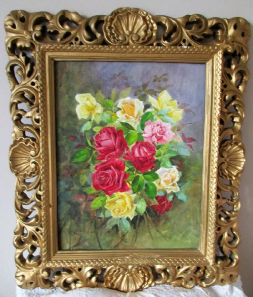 Roses in Gesso Frame ~ Watercolour ~ Reginald Johnson