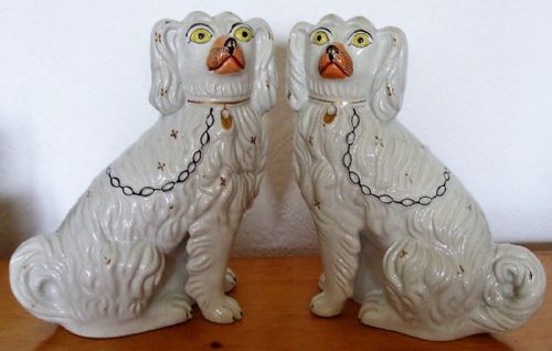 Pair of Antique English Victorian Staffordshire Pottery "Comforter" Spaniels ~ H a2473A / H a2473B