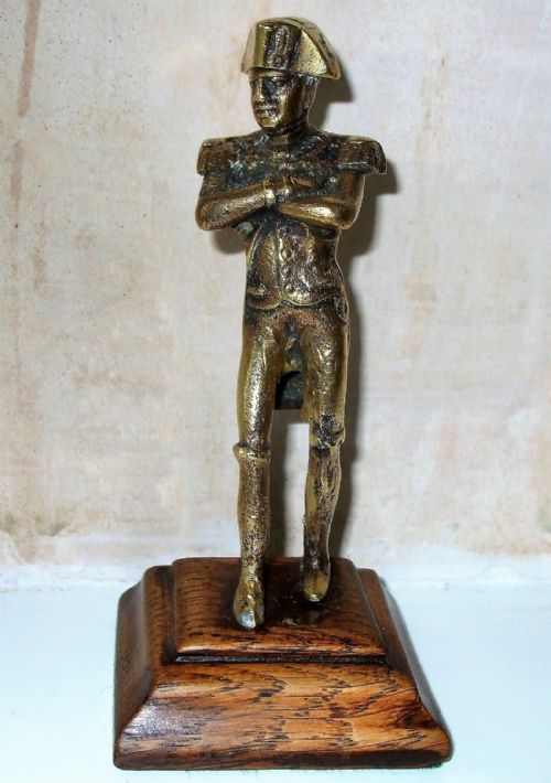 Antique English Georgian Oak Mounted Brass Maquette of the Emperor Napoleon I