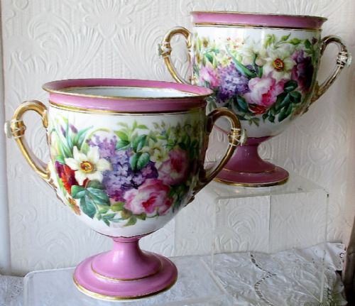 Pair of Antique French { Paris } Porcelain Vases