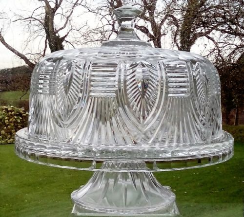 Antique English Victorian Moulded and Cut Glass Covered Cakestand